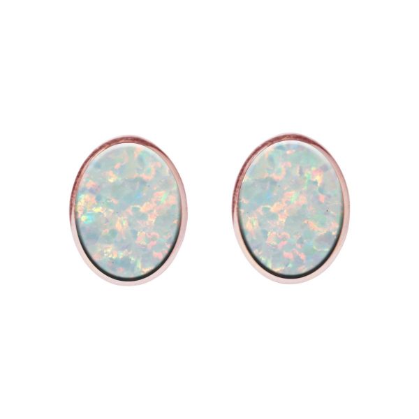 Rose Gold Opalite Sun Ice Oval Stud Earrings