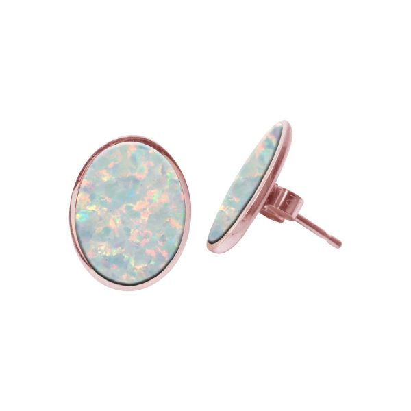 Rose Gold Opalite Sun Ice Oval Stud Earrings