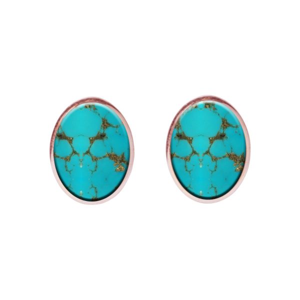 Rose Gold Turquoise Oval Stud Earrings