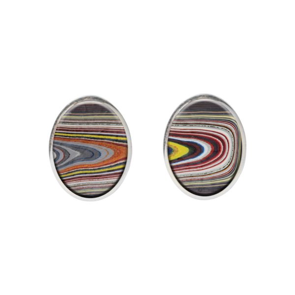 Silver Fordite Oval Stud Earrings