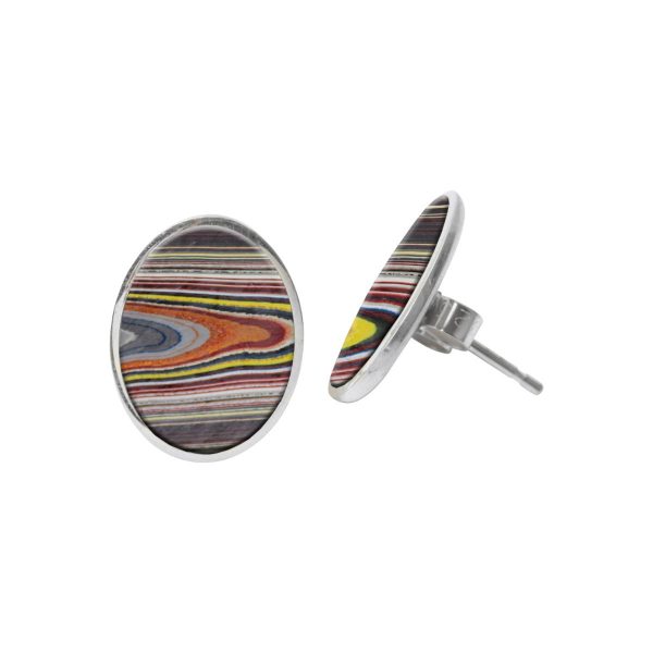 Silver Fordite Oval Stud Earrings