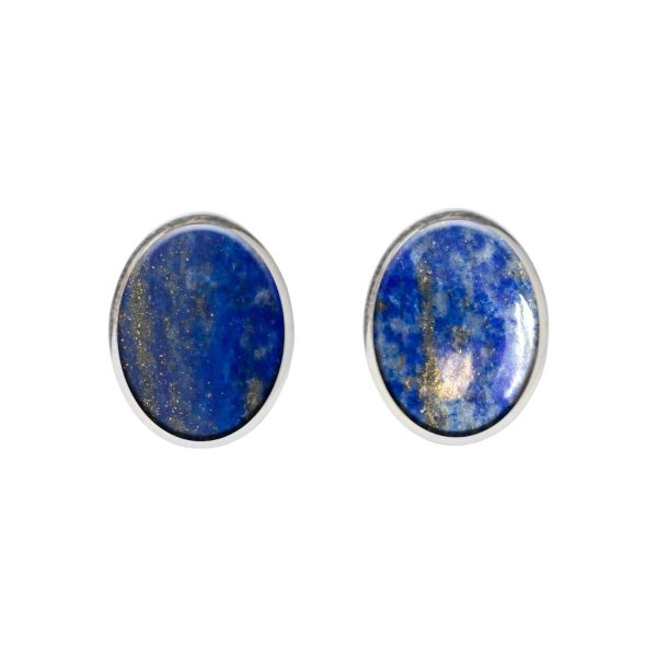 Silver Lapis Oval Stud Earrings