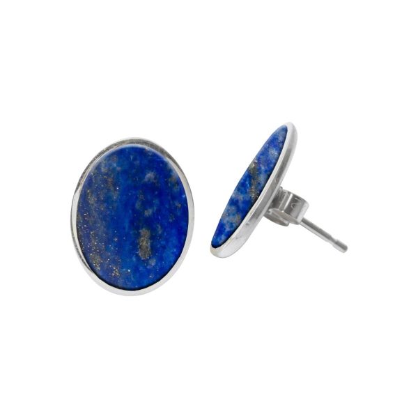 Silver Lapis Oval Stud Earrings