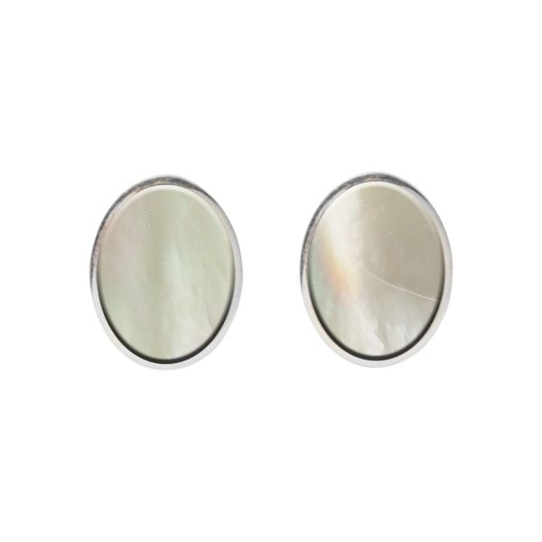 Silver Mother of Pearl Oval Stud Earrings