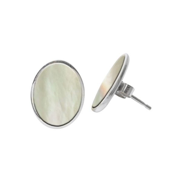 Silver Mother of Pearl Oval Stud Earrings