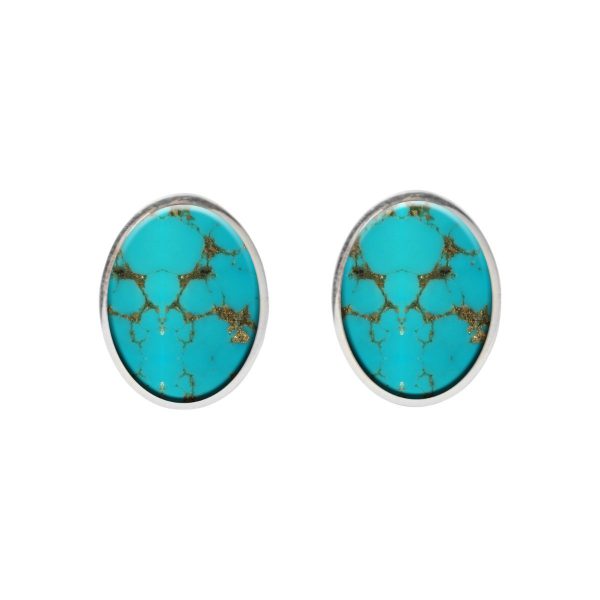 Silver Turquoise Oval Stud Earrings