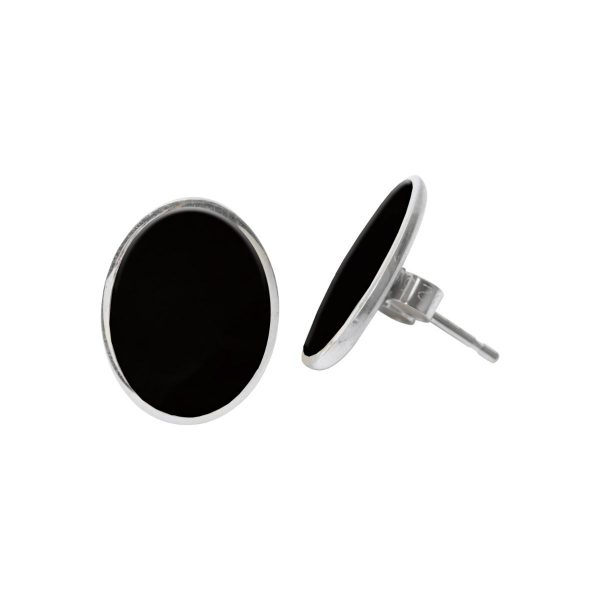 Silver Whitby Jet Oval Stud Earrings