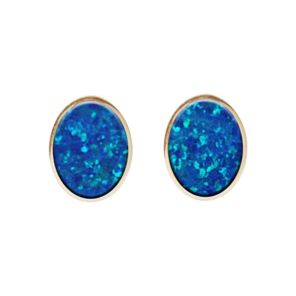 Gold Opalite Cobalt Blue Oval Stud Earrings