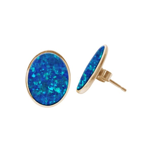 Gold Opalite Cobalt Blue Oval Stud Earrings