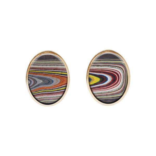 Gold Fordite Oval Stud Earrings