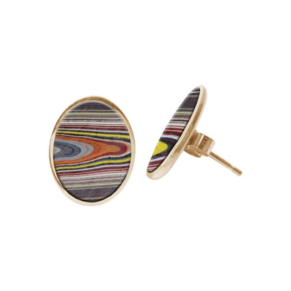 Gold Fordite Oval Stud Earrings