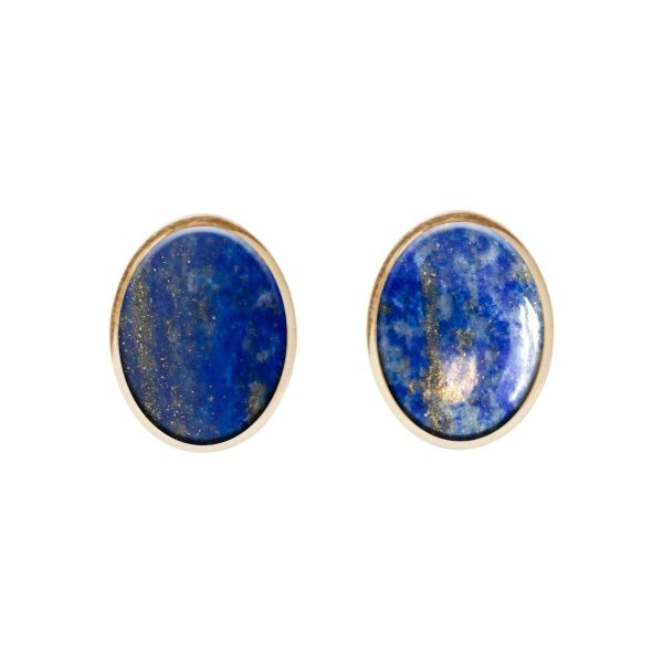 Gold Lapis Oval Stud Earrings