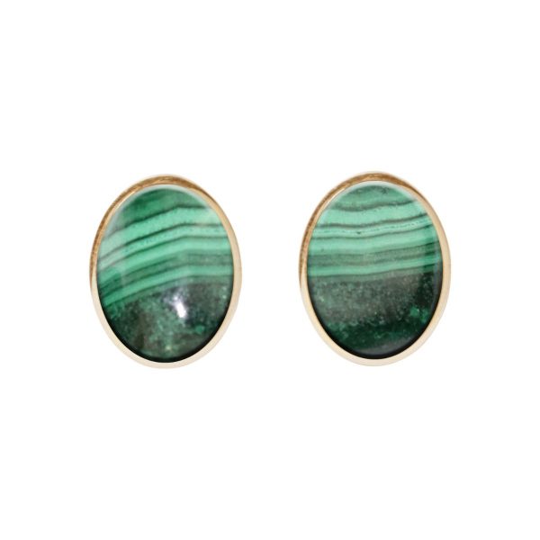 Gold Malachite Oval Stud Earrings