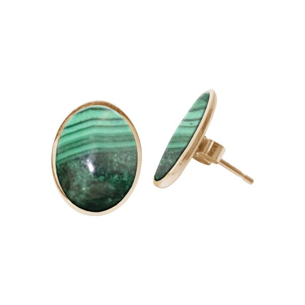 Gold Malachite Oval Stud Earrings