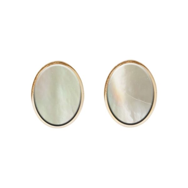 Gold Mother of Pearl Oval Stud Earrings