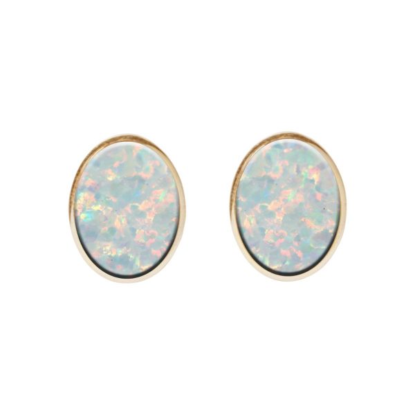 Gold Opalite Sun Ice Oval Stud Earrings