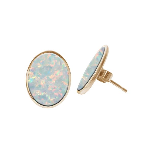 Gold Opalite Sun Ice Oval Stud Earrings