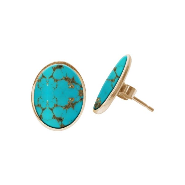 Gold Turquoise Oval Stud Earrings