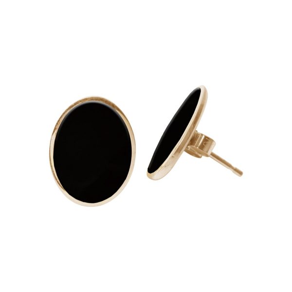 Gold Whitby Jet Oval Stud Earrings