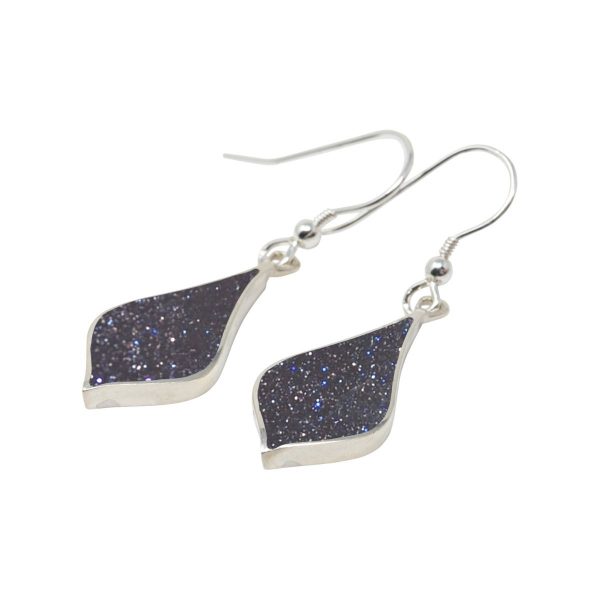 Silver Blue Goldstone Drop Earrings