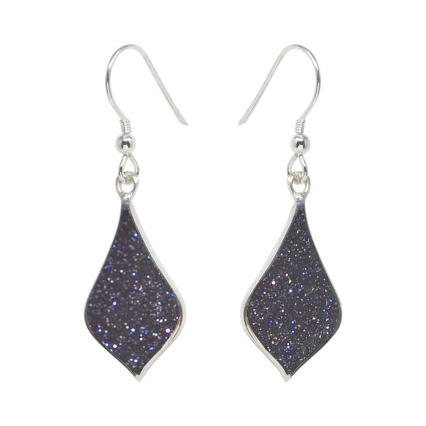 Silver Blue Goldstone Drop Earrings