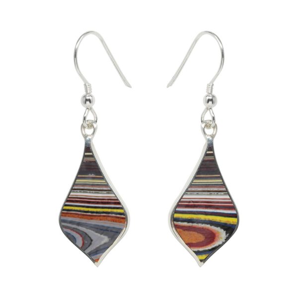 Silver Fordite Drop Earrings