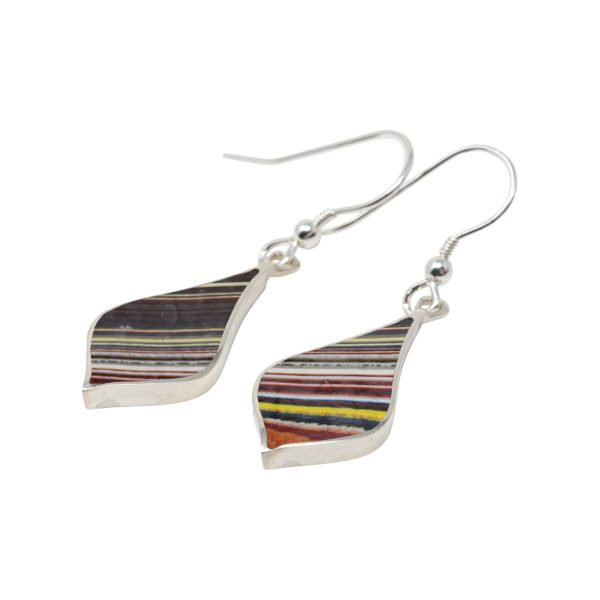 White Gold Fordite Drop Earrings