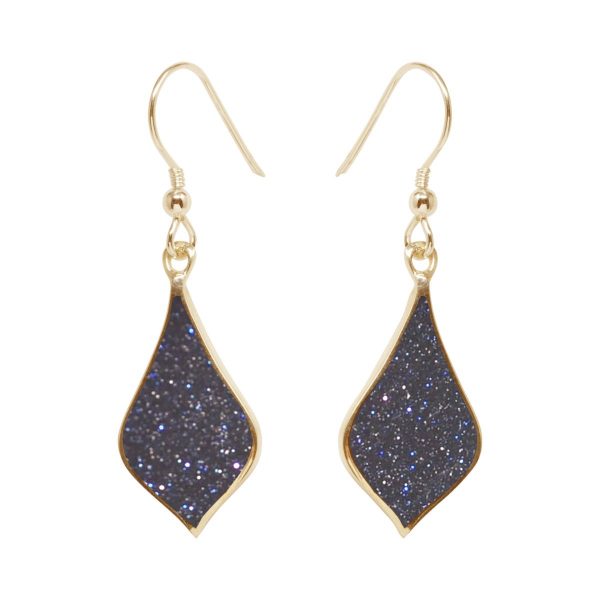 Gold Blue Goldstone Drop Earrings