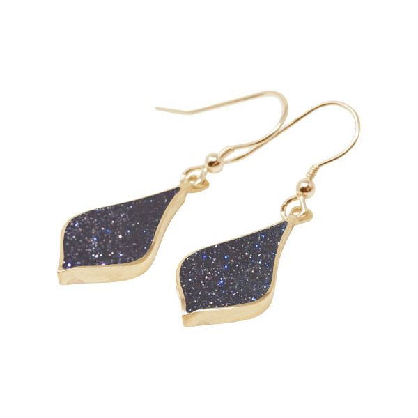 Gold Blue Goldstone Drop Earrings