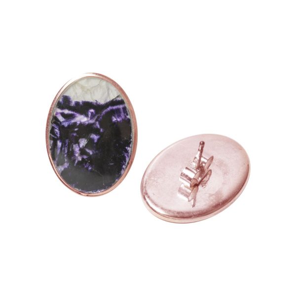 Rose Gold Blue Goldstone Oval Stud Earrings