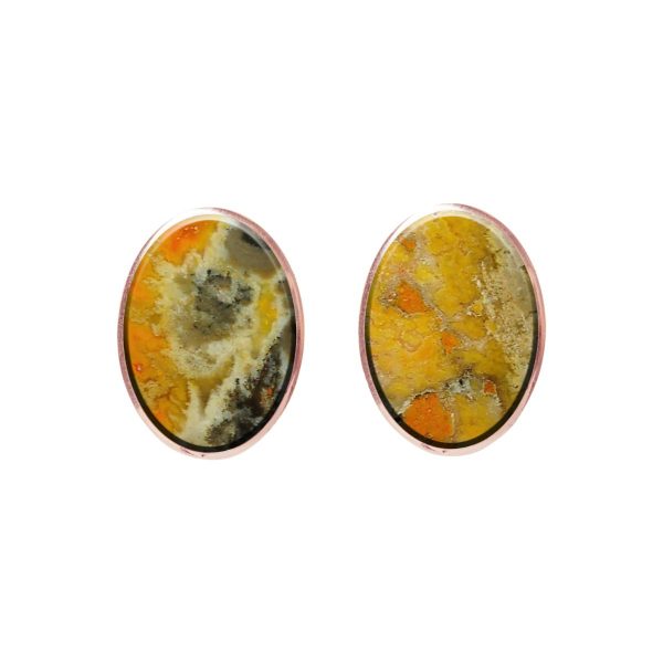 Rose Gold Bumblebee Jasper Oval Stud Earrings