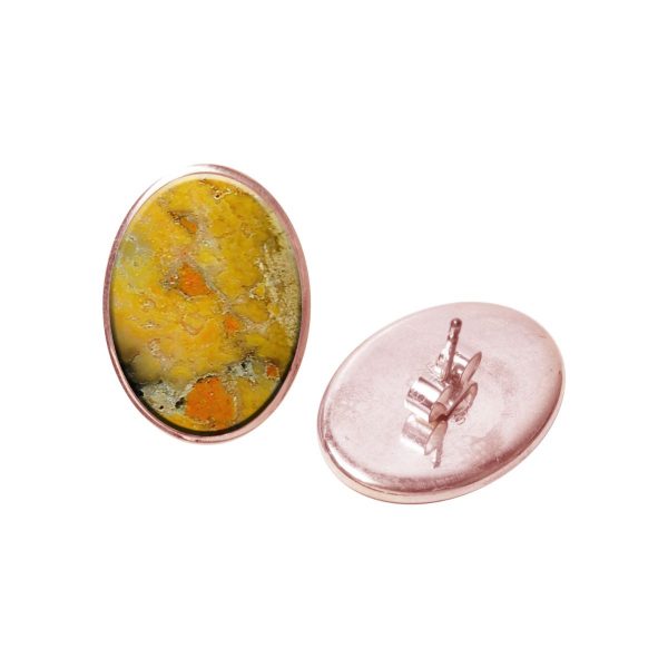 Rose Gold Bumblebee Jasper Oval Stud Earrings