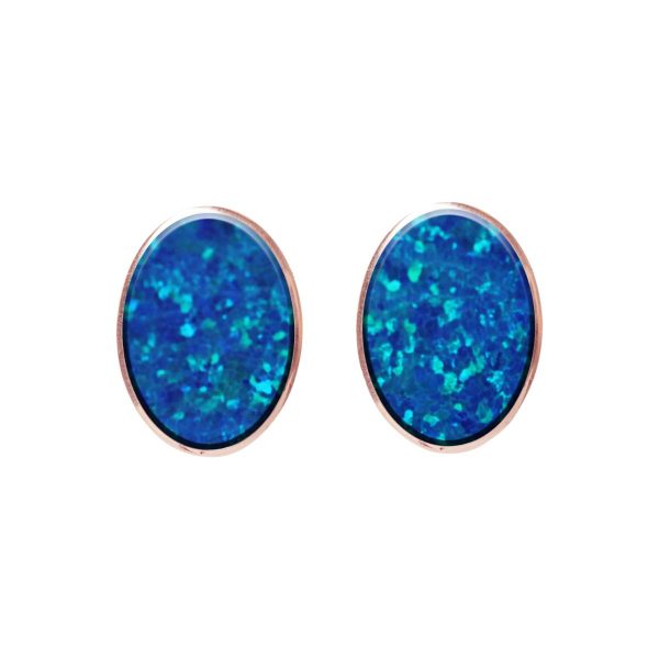 Rose Gold Opalite Cobalt Blue Oval Stud Earrings