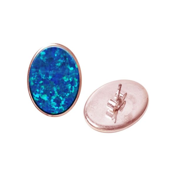 Rose Gold Opalite Cobalt Blue Oval Stud Earrings