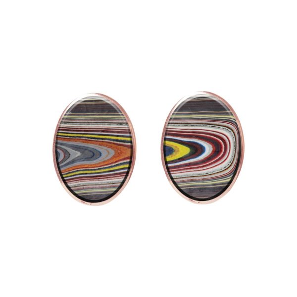 Rose Gold Fordite Oval Stud Earrings