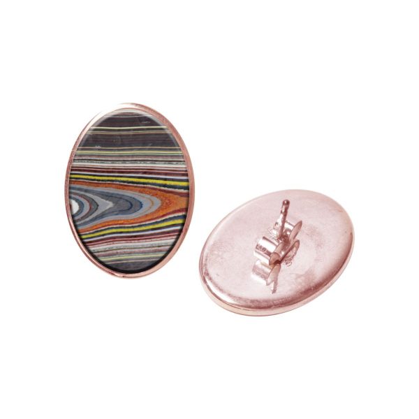 Rose Gold Fordite Oval Stud Earrings