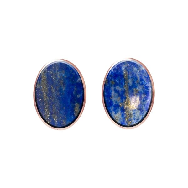 Rose Gold Lapis Oval Stud Earrings