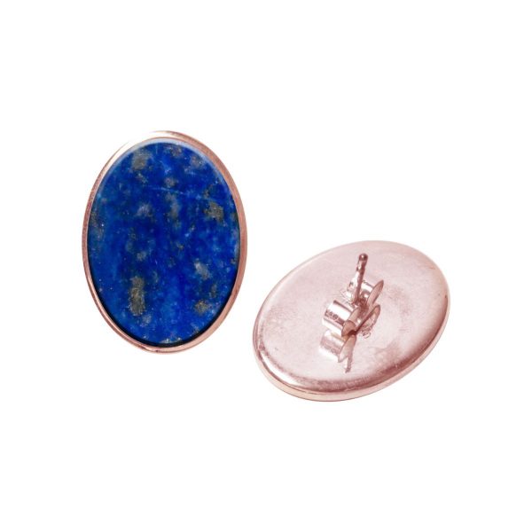 Rose Gold Lapis Oval Stud Earrings