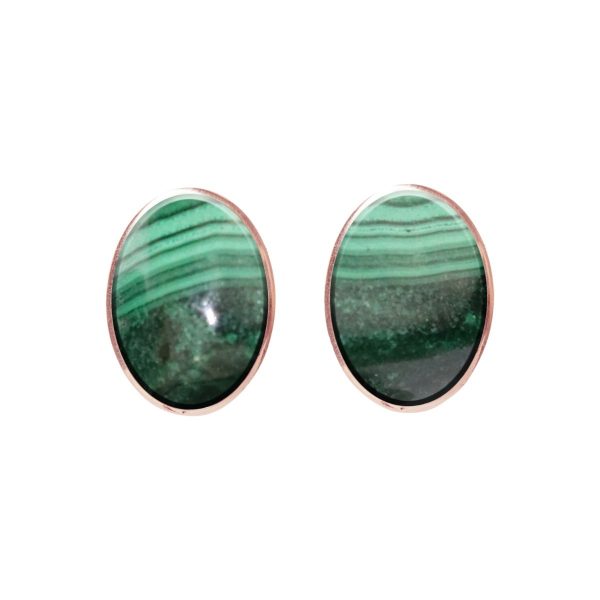 Rose Gold Malachite Oval Stud Earrings