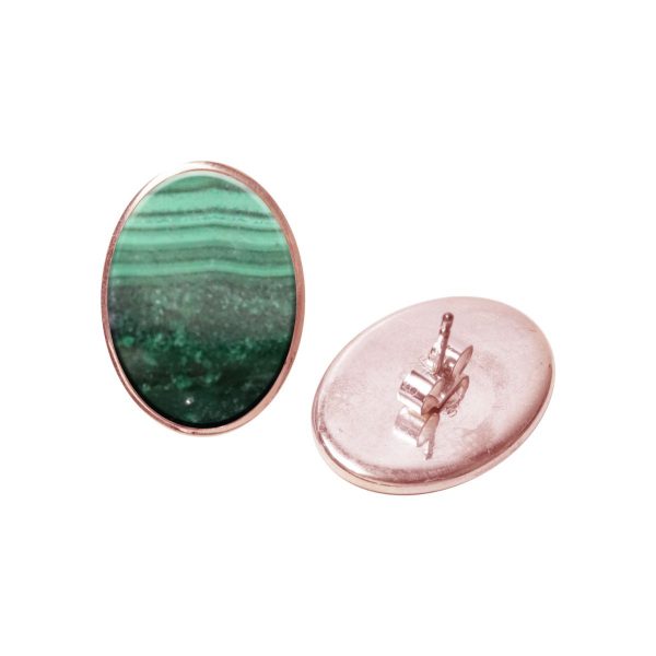 Rose Gold Malachite Oval Stud Earrings