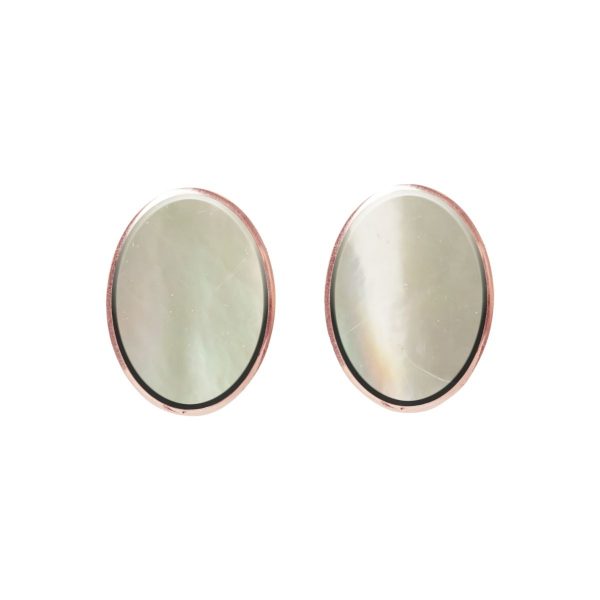 Rose Gold Mother of Pearl Oval Stud Earrings