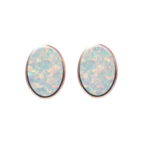 Rose Gold Opalite Sun Ice Oval Stud Earrings