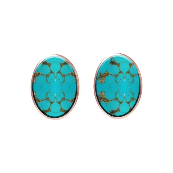 Rose Gold Turquoise Oval Stud Earrings