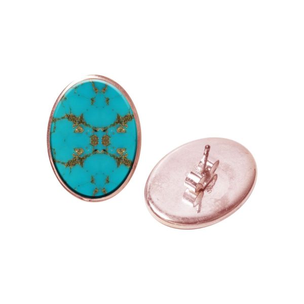 Rose Gold Turquoise Oval Stud Earrings