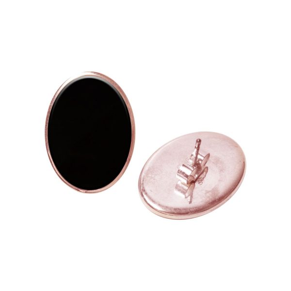 Rose Gold Whitby Jet Oval Stud Earrings