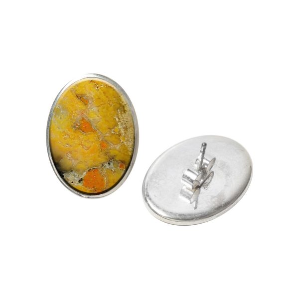 Silver Bumblebee Jasper Oval Stud Earrings