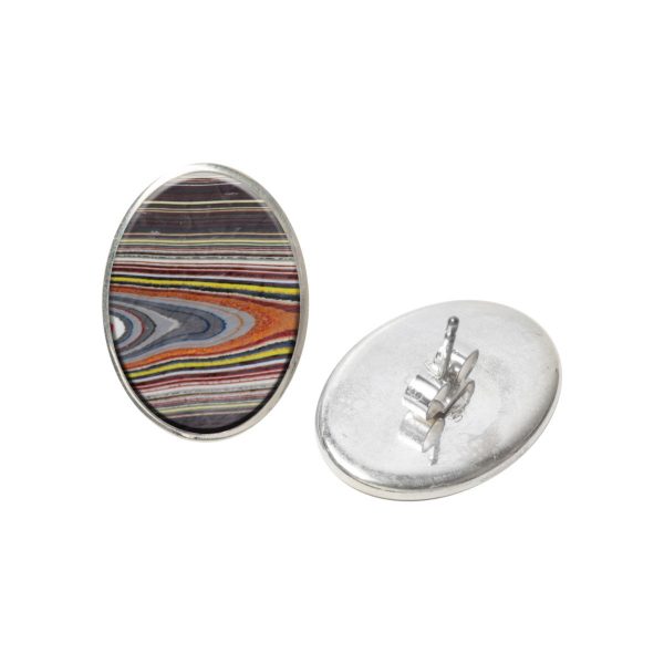 Silver Fordite Oval Stud Earrings