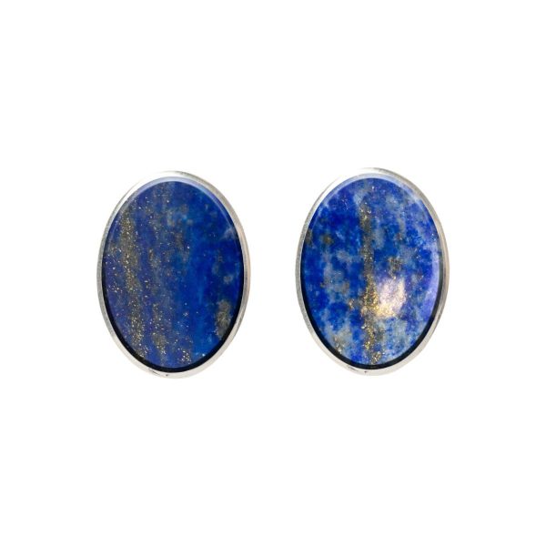 Silver Lapis Oval Stud Earrings