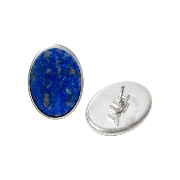 Silver Lapis Oval Stud Earrings