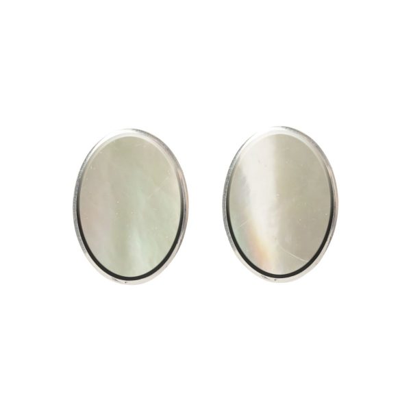 Silver Mother of Pearl Oval Stud Earrings